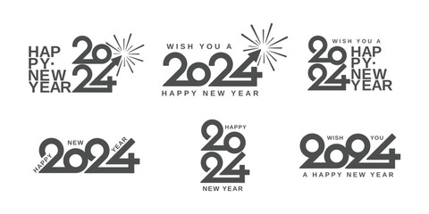 Fototapeta premium Set of 2024 typeface logo for new year, calendar, greeting card, banner, flyer and media post template. 2024 new year logo text design