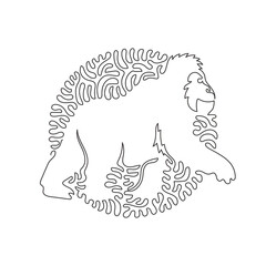 Continuous one curve line drawing of wild gorilla abstract art in circle. Single line editable stroke vector illustration of wild animal for logo, wall decor and poster print decoration