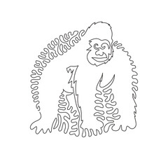Single swirl continuous line drawing of gorill abstract art. Continuous line draw graphic design vector illustration style of wild animal for icon, sign, minimalism modern wall decor