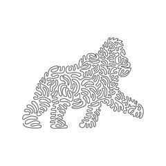 Continuous curve one line drawing of cute gorilla curve abstract art. Single line editable stroke vector illustration of genus of primates for logo, wall decor and poster print decorationge