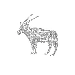 Continuous curve one line drawing of oryxes are powerfully curve abstract art. Single line editable stroke vector illustration of mammals with strong endurance for logo, wall decor and poster print