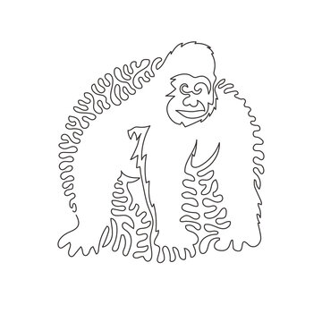 Single swirl continuous line drawing of gorill abstract art. Continuous line draw graphic design vector illustration style of wild animal for icon, sign, minimalism modern wall decor