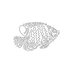 Single swirl continuous line drawing of cute royal angelfish abstract art. Continuous line draw graphic design vector illustration style of beautiful tropical marine fishes for icon, sign, wall decor