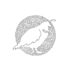 Single one curly line drawing of cute quail abstract art. Continuous line draw graphic design vector illustration of stocky bodies quail for icon, symbol, company logo, sign, and pet lover club