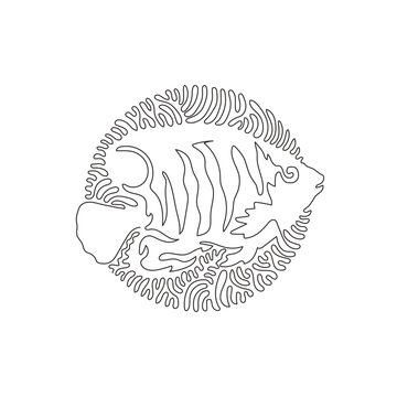 recommend clip art: Continuous one curve line drawing of aggressive fish abstract art in circle. Single line editable stroke vector illustration of beautiful colored fish for logo, wall decor and poster print decoration