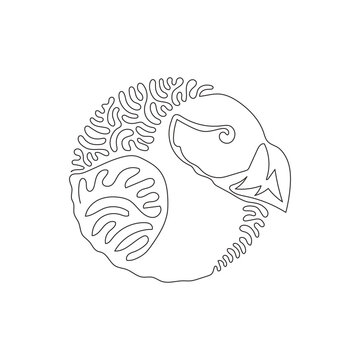 recommend clip art: Continuous curve one line drawing of beautiful puffin abstract art in circle. Single line editable stroke vector illustration of stocky birds short winged for logo, wall decor and poster print decor