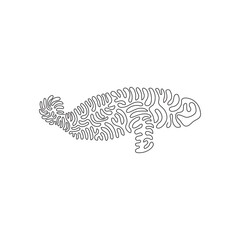 Continuous curve one line drawing of manatee tail is paddle shaped curve abstract art. Single line editable stroke vector illustration of large slow aquatic mammals for logo, wall decor and poster art