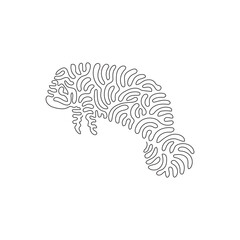 Single one curly line drawing of funny sea cow abstract art. Continuous line draw graphic design vector illustration of very large sea creatures for icon, symbol, company logo, and poster wall decor