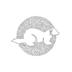 Continuous one curve line drawing of smart ferret abstract art in circle. Single line editable stroke vector illustration of friendly domestic animal for logo, wall decor and poster print decoration