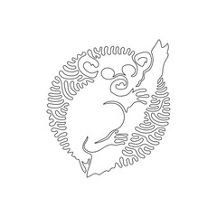 Continuous one curve line drawing of adorable tarsier abstract art in circle. Single line editable stroke vector illustration of cute little primate for logo, wall decor and poster print decoration