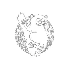 Single swirl continuous line drawing of funny tarsier abstract art. Continuous line draw graphic design vector illustration style of tarsier clinging vertically to the tree for icon, modern wall decor