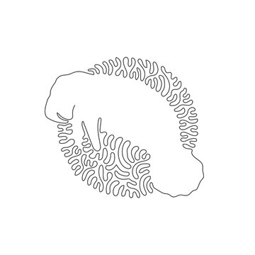 recommend clip art: Continuous curve one line drawing of cute manatee abstract art in circle. Single line editable stroke vector illustration of herbivorous marine mammals for logo, wall decor and poster print decoration