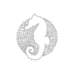 Continuous one curve line drawing of funny seahorse abstract art in circle. Single line editable stroke vector illustration of long snouts animal for logo, wall decor and poster print decoration