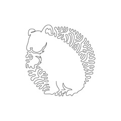 Continuous curve one line drawing of standing hamster abstract art in circle. Single line editable stroke vector illustration of awesome hairy animal for logo, wall decor and poster print decoration