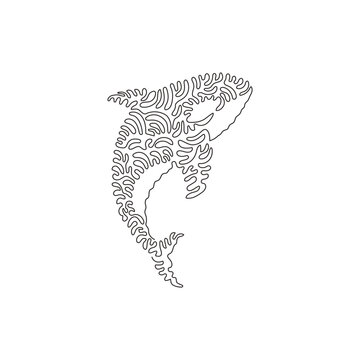 Single swirl continuous line drawing of orca pectoral fins abstract art. Continuous line draw graphic design vector illustration style of savage predators mammal for icon, sign, minimalism modern wall