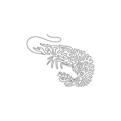 Single swirl continuous line drawing of beautiful shrimp abstract art. Continuous line draw graphic design vector illustration style of long shrimp antenna for icon, sign, minimalism modern wall decor