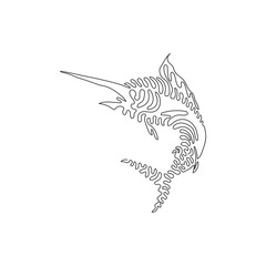 Continuous curve one line drawing of cute jumping marlin curve abstract art. Single line editable stroke vector illustration of marlin rounded spear snout for logo, wall decor, poster print decoration