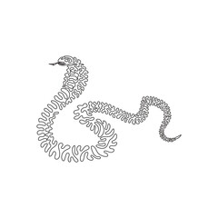 Single one curly line drawing of cute cobra abstract art. Continuous line draw graphic design vector illustration of friendly domestic animal for icon, symbol, company logo, and pet lover club