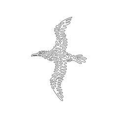 Single one curly line drawing of cute albatros abstract art. Continuous line draw graphic design vector illustration of albatros has a wide wingspan for icon, symbol, company logo, boho poster
