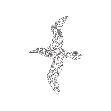 Single one curly line drawing of cute albatros abstract art. Continuous line draw graphic design vector illustration of albatros has a wide wingspan for icon, symbol, company logo, boho poster © Ganjar