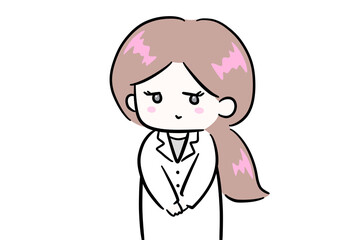 ひとつ結びの女性　にこやかな女性　イラスト　医師　ポップ　余白スペース　コピースペース