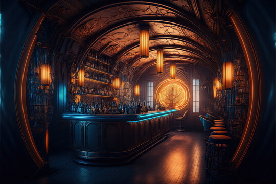 Ultra Modern Stylish Speakeasy Bar, generative ai