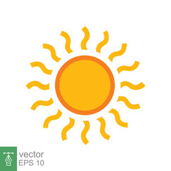 Sun icon. Simple flat style. Sunshine, morning sunny yellow color, sunrise, summer concept. Vector Illustration design isolated on white background. EPS 10.