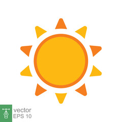 Sun icon. Simple flat style. Sunshine, morning sunny yellow color, sunrise, summer concept. Vector Illustration design isolated on white background. EPS 10.