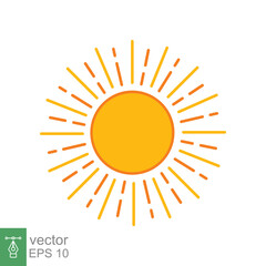 Sun icon. Simple flat style. Sunshine, morning sunny yellow color, sunrise, summer concept. Vector Illustration design isolated on white background. EPS 10.