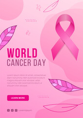 Gradient world cancer day vertical poster template with cancer day ribbon and leaf