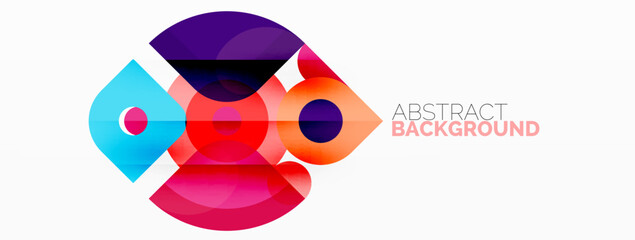 Colorful round shapes, circles and triangles background. Minimal geometric template for wallpaper, banner, presentation