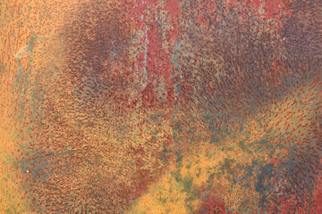 colourful rust stain on grunge metallic plate textured, abstract industrial background