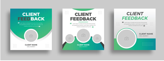Client testimonials or customer feedback social media flyer web banner template bundle - obrazy, fototapety, plakaty