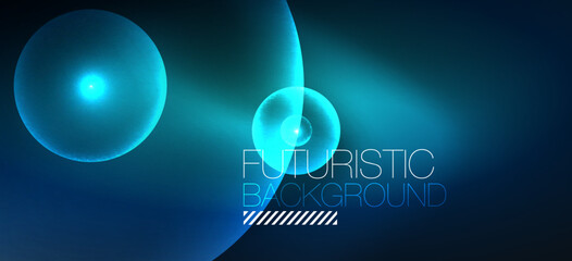 Abstract background with neon glowing light effects. Round shapes, triangles and circles. Wallpaper for concept of AI technology, blockchain, communication, 5G, science, business and technology