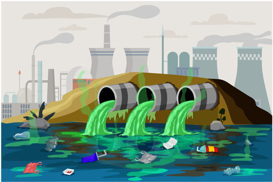  Water pollution an environmental disaster concept vector illustration