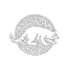 Continuous curve one line drawing of adorable raccoon abstract art in circle. Single line editable stroke vector illustration of intelligent and inquisitive animal for logo, wall decor and poster