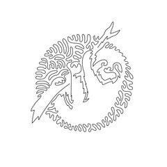 Continuous one curve line drawing of three toed sloth abstract art in circle. Single line editable stroke vector illustration of funny sloth for logo, wall decor and poster print decoration