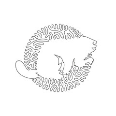 Single curly one line drawing of cute beaver abstract art in circle. Continuous line draw graphic design vector illustration of powerful jaws animal for icon, symbol, company logo, poster wall decor
