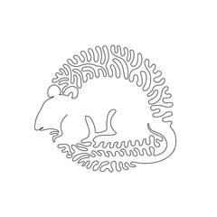 Continuous curve one line drawing of frisky mouse abstract art in circle. Single line editable stroke vector illustration of little rodents  are quite unique for logo, wall decor and poster print 