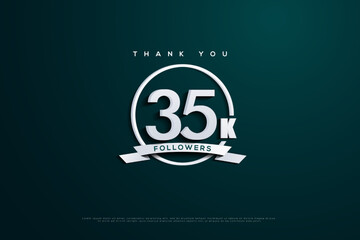 35k followers on green background with light effect.