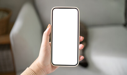 Cropped shot view of Women's hands holding cell telephone blank copy space screen. smart phone with technology concept