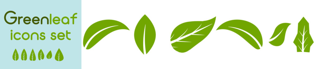 Fototapeta premium Green leaf icons set. Leafs green color icon logo. Green leaf nature element. Leaf green collection.