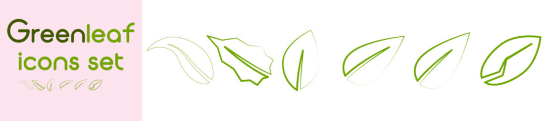 Green leaf icons set. Leafs green color icon logo. Green leaf nature element. Leaf green collection.
