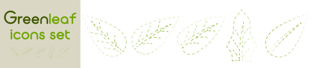 Green leaf icons set. Leafs green color icon logo. Green leaf nature element. Leaf green collection.