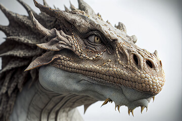 A realistic portrait of a dragon. Fictional, fantasy, and mythical animal. Made with Generative AI technology.