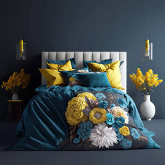 Modern bedroom, elegant bedding and furnishings