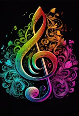 Colorful Treble Clef - Representing the sound and color spectrums, this polychromatic treble clef is splattered with a rainbow of colors for a vibrant and bright music lesson for the musically incline