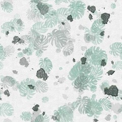 seamless floral pattern fabric design print wrapping paper digital illustration texture wallpaper watercolor paint with tropical green leaves 