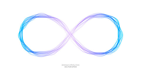 Infinity symbol by wavy lines colorful gradient purple blue isolated on white background.