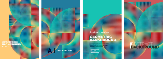 Vector set of abstract geometric posters designs. Collection of backgrounds, covers, templates, flyers, placards, brochures, banners